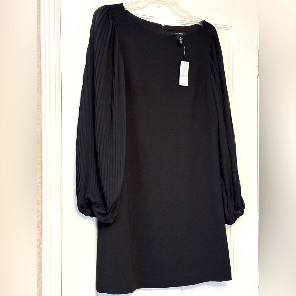 White House Black Market Black Long Sleeve Pleated-Sleeve Dress